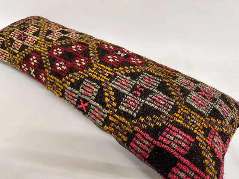Turkish Pillow, Handmade Kilim Cushion, 12x36 Yellow Pillow Case, Antique Pillows, Cushion Cover, Retro Throw Cushion Case - 6