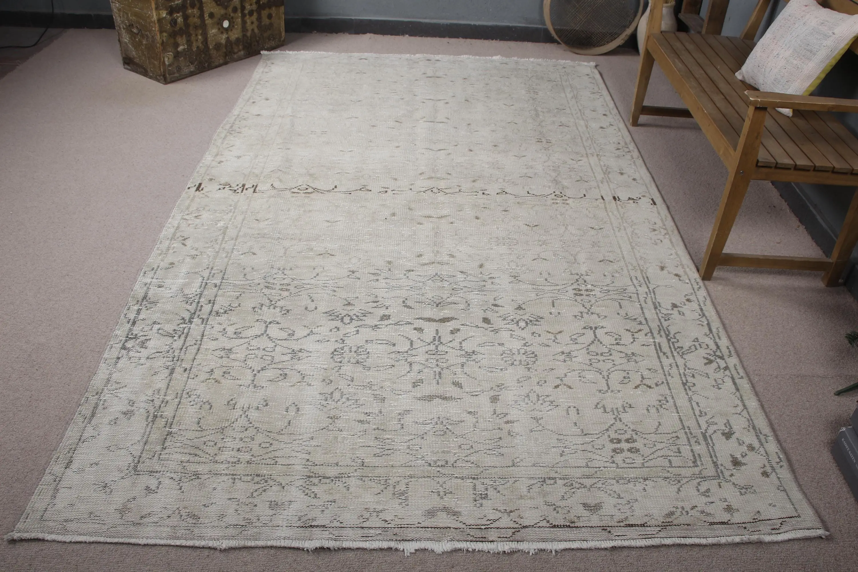 Türk Halısı, 5.9x9.7 ft Vintage Halı, Gri Çiçekli Yün Halı - 1
