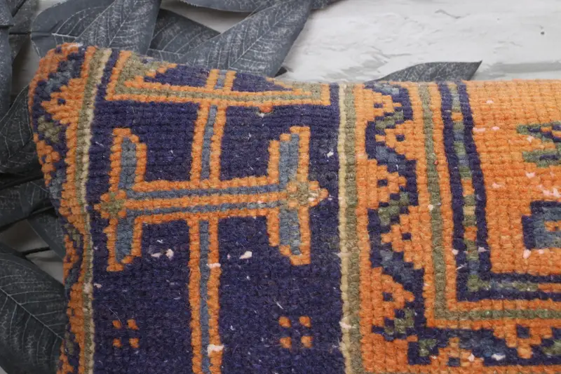 Ethnical Kilim Rug Pillow, Square Throw Pillow, Boho Pillow, 12x24 Orange Pillow Sham, Cotton Cushion, Interior Designer Pillow, Cushion - 2