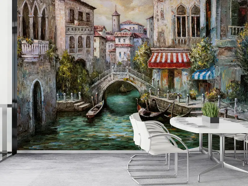 Printed Venice Landscape Wallpaper: Elegant Italian Grand Canal View
