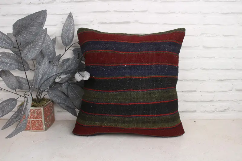 18x18 Red Cushion, Turkish Pillow, Living Room Throw Pillow Cover, Couch Pillow, Cushion Case, Vintage Pillow, Vintage Kilim Throw Pillow - 1