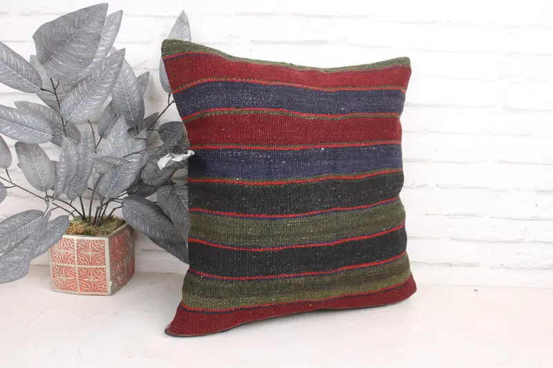 18x18 Red Cushion, Turkish Pillow, Living Room Throw Pillow Cover, Couch Pillow, Cushion Case, Vintage Pillow, Vintage Kilim Throw Pillow - 3