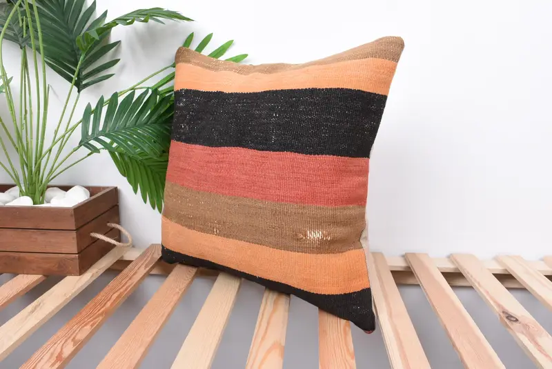 18x18 Red Cushion Cover, Pillow for Couch, Ethnical Kilim Rug Pillow, Vintage Kilim Pillow, Cushion Cover, Patio Cushion - 5