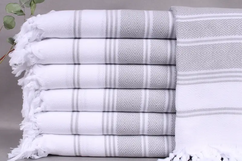 Turkish Towels for Beach, Custom Beach Towel, White-Gray Diamond Towel, 40x71 Inches