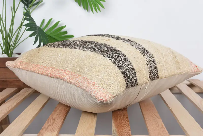 Ethnical Kilim Rug Pillow, Vintage Kilim Throw Pillow, Turkish Kilim Pillow, Tapestry Cushion Cover, 20x20 Beige Pillow Sham, Cushion Case - 6