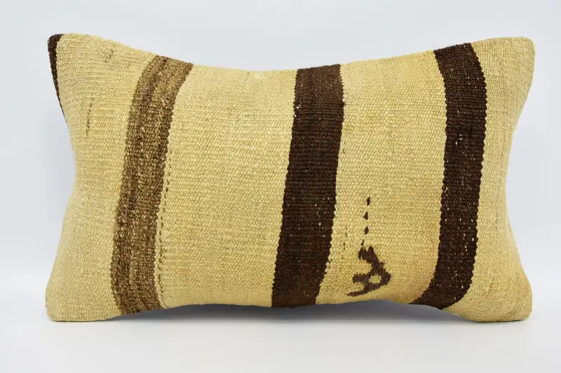 Striped Beige Turkish Euro Sham, Gift 12x20 inch Wool Cushion - 1