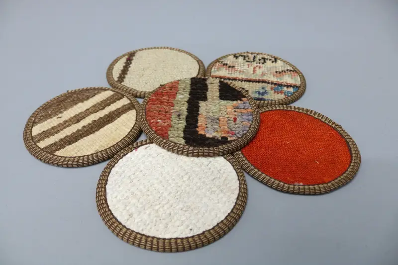 Round Bohemian Coaster, White and Red Coaster with Non-Slip Backing