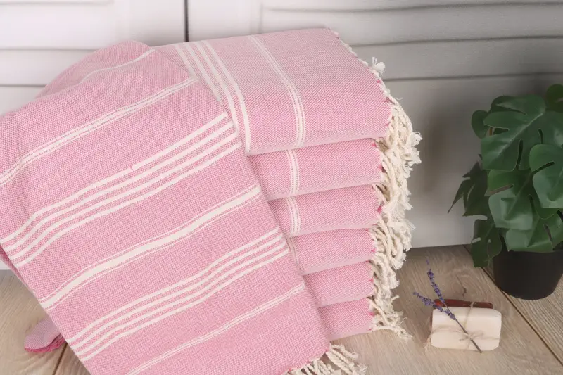 Personalized Turkish Towel Striped Fuchsia Cotton, 40x71 Inches