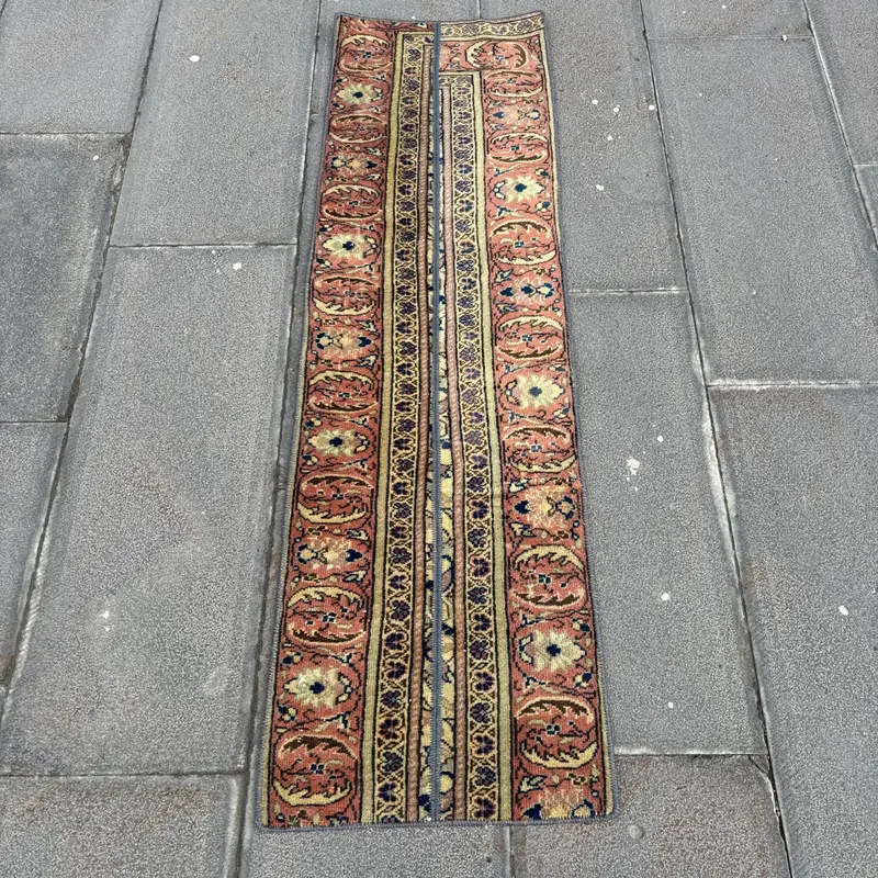 1.3x4.5 ft Rug, Vintage Turkish Rug, Red Oushak Wool Rug - 1