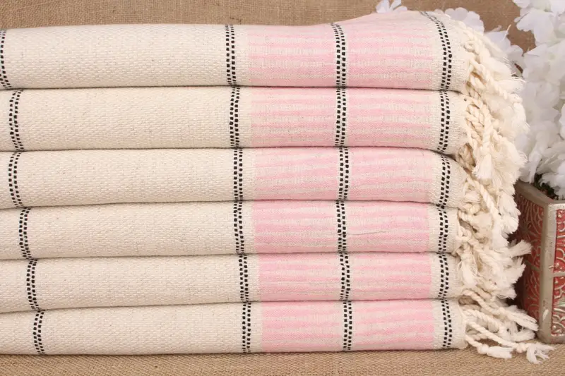 Turkish Towel Monogram Pink Linen Beach Towel, Beige, 40x71 Inches