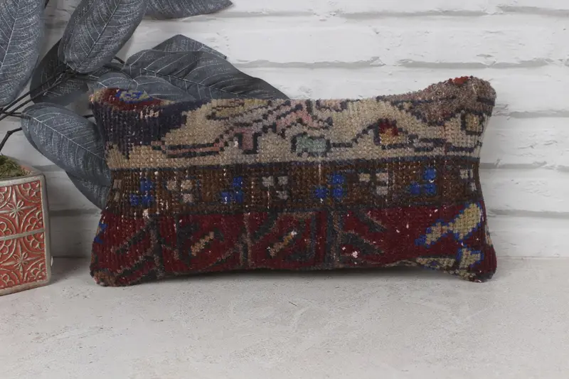 Pillow Sham, Kilim Pillow Cover, Bolster Cushion Case, Pillow for Sofa, Rustic Pillow Sham, Throw Kilim Pillow, 8x16 Beige Cushion Case - 1