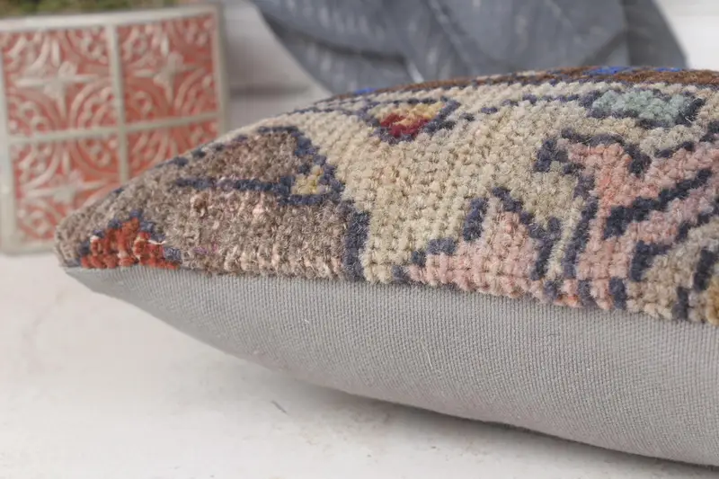 Pillow Sham, Kilim Pillow Cover, Bolster Cushion Case, Pillow for Sofa, Rustic Pillow Sham, Throw Kilim Pillow, 8x16 Beige Cushion Case - 7