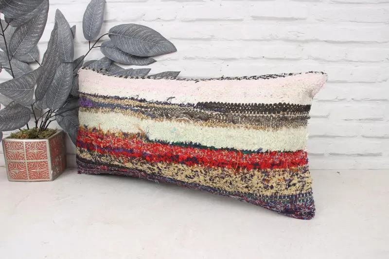 Floor Pillow, Interior Designer Pillow, Pillow, Vintage Kilim Pillow, Meditation Cushion Case, 12x24 Pink Pillow, Kilim Pillow - 4