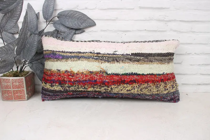 Floor Pillow, Interior Designer Pillow, Pillow, Vintage Kilim Pillow, Meditation Cushion Case, 12x24 Pink Pillow, Kilim Pillow - 1