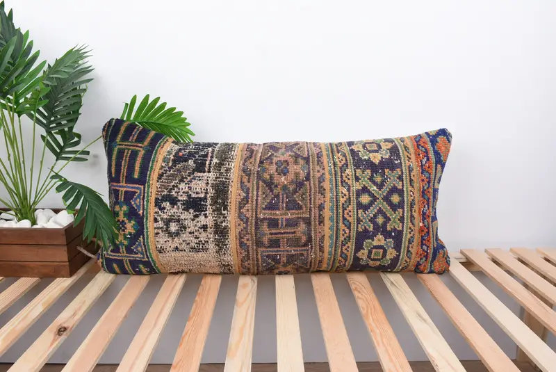Cushion Cover, Turkish Pillow, Boho Pillow Sham Cover, Personalized Gift Pillow Pillow Sham, Vintage Pillow, 16x36 Blue Cushion Case - 1