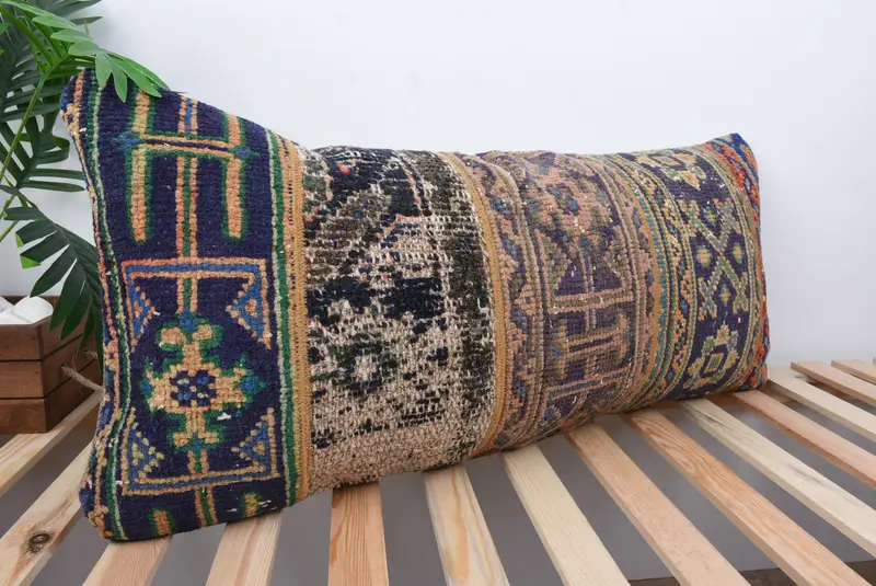 Cushion Cover, Turkish Pillow, Boho Pillow Sham Cover, Personalized Gift Pillow Pillow Sham, Vintage Pillow, 16x36 Blue Cushion Case - 4