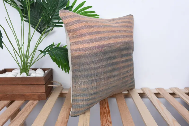 Sofa Cushion Cover, Boho Pillow, Pillow for Couch, Cushion, 18x18 Beige Cushion, Natural Pillow, Kilim Cushion Sham, Oriental Cushion - 4