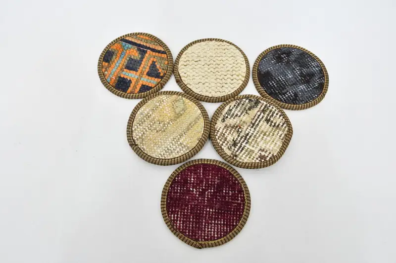 Posavasos redondo bohemio, posavasos de mesa beige y morado