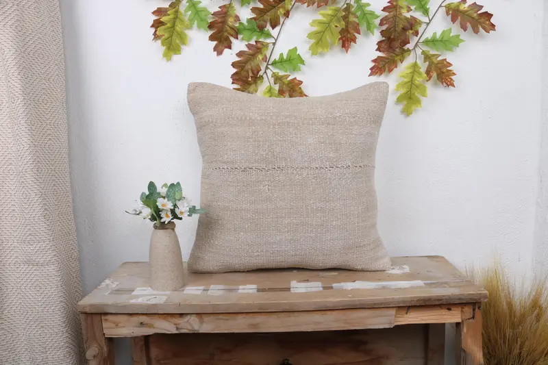 Home Decor Pillow, 18x18 Beige Cushion, Interior Designer Pillow, Hippie Throw Pillow Cover, Ottoman Pillow Sham, Gift Pillow, Cushion Case - 1