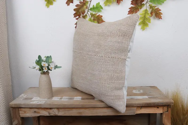 Home Decor Pillow, 18x18 Beige Cushion, Interior Designer Pillow, Hippie Throw Pillow Cover, Ottoman Pillow Sham, Gift Pillow, Cushion Case - 4