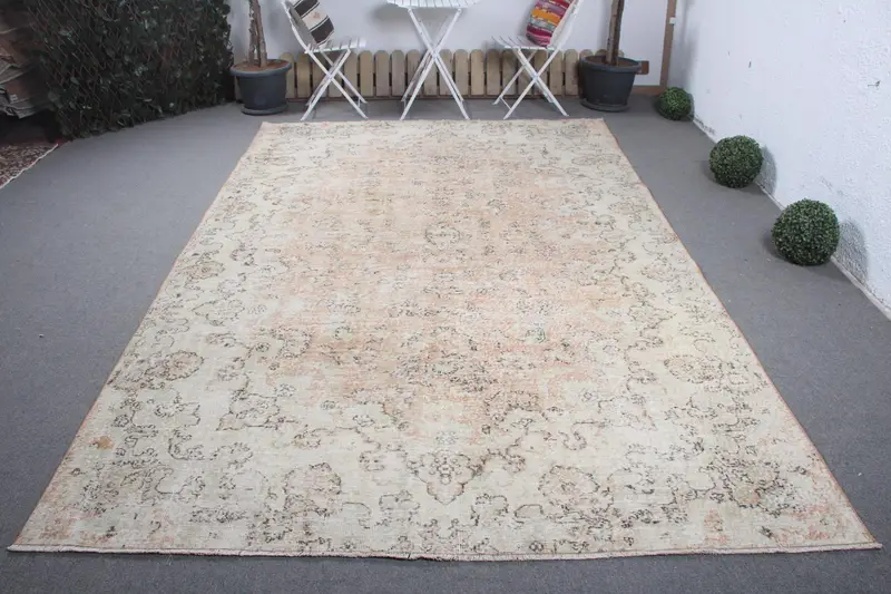 Turuncu Ombré Halı, 6,9x11,2 ft Zarif Bej Vurgulu