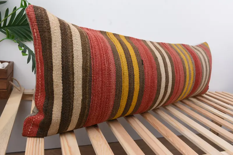 Pillow for Sofa, Kilim Pillow, Knitted Cushion, 16x48 Red Pillow Sham, Turkish Rugs Cushion Case, Vintage Kilim Pillow, Pillow Case - 4