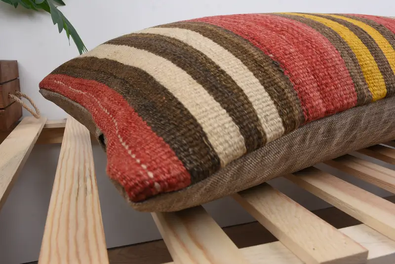 Pillow for Sofa, Kilim Pillow, Knitted Cushion, 16x48 Red Pillow Sham, Turkish Rugs Cushion Case, Vintage Kilim Pillow, Pillow Case - 6