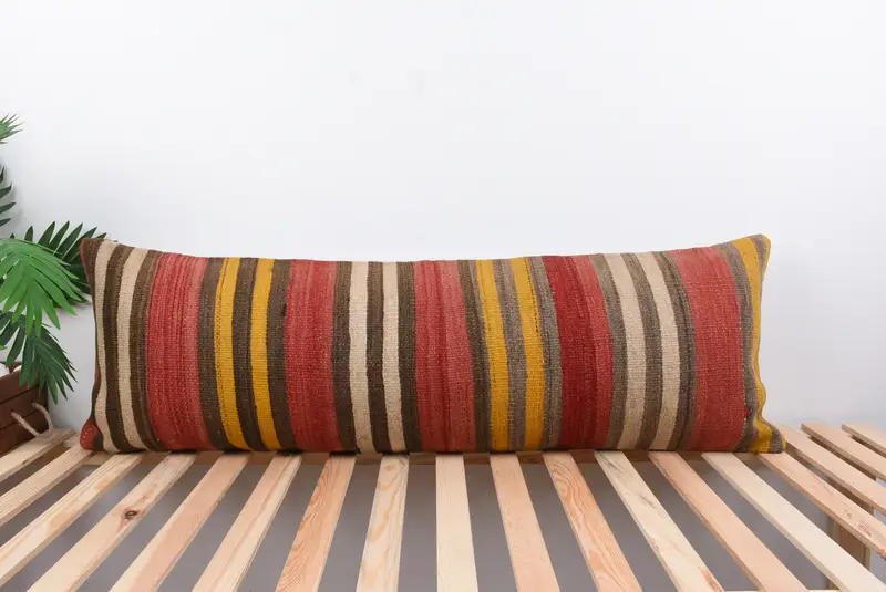 Pillow for Sofa, Kilim Pillow, Knitted Cushion, 16x48 Red Pillow Sham, Turkish Rugs Cushion Case, Vintage Kilim Pillow, Pillow Case - 1