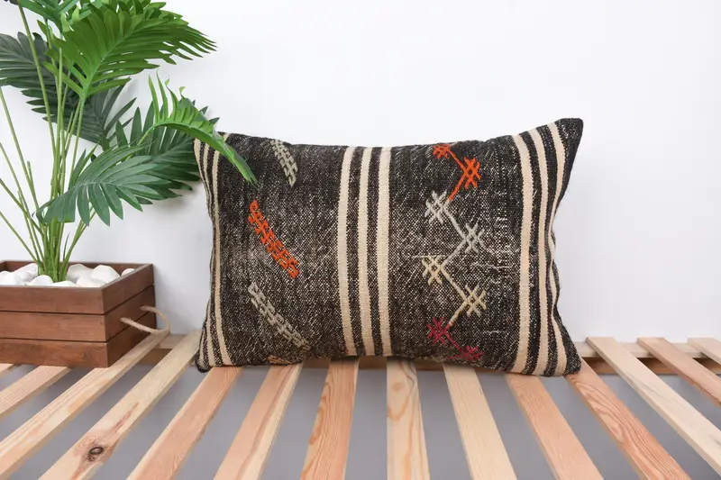 Vintage Cushion Cover, Square Throw Pillow, Ethnical Kilim Rug Pillow, Interior Designer Pillow, 16x24 Brown Pillow Case, Kilim Pillow, Pillow Cover - 1
