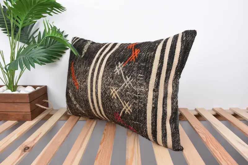 Vintage Cushion Cover, Square Throw Pillow, Ethnical Kilim Rug Pillow, Interior Designer Pillow, 16x24 Brown Pillow Case, Kilim Pillow, Pillow Cover - 5
