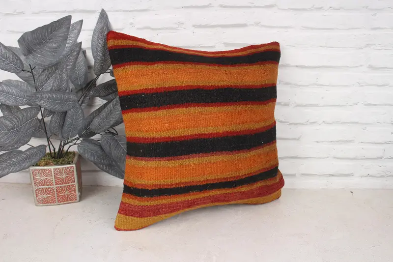 Gift Pillow, Vintage Kilim Pillow, Wholesale Cushion Cover, 18x18 Orange Pillow Sham, Pillow Case, Interior Designer Pillow, Indoor Pillow Sham - 3