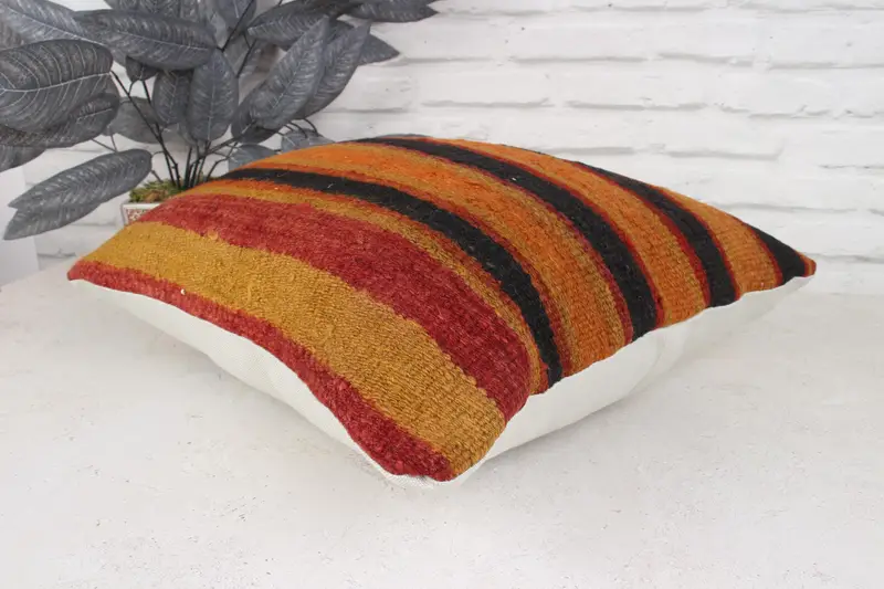 Gift Pillow, Vintage Kilim Pillow, Wholesale Cushion Cover, 18x18 Orange Pillow Sham, Pillow Case, Interior Designer Pillow, Indoor Pillow Sham - 6