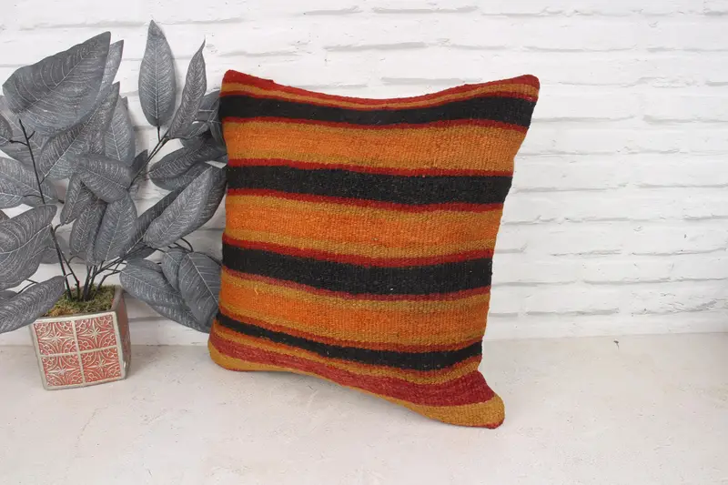 Gift Pillow, Vintage Kilim Pillow, Wholesale Cushion Cover, 18x18 Orange Pillow Sham, Pillow Case, Interior Designer Pillow, Indoor Pillow Sham - 4