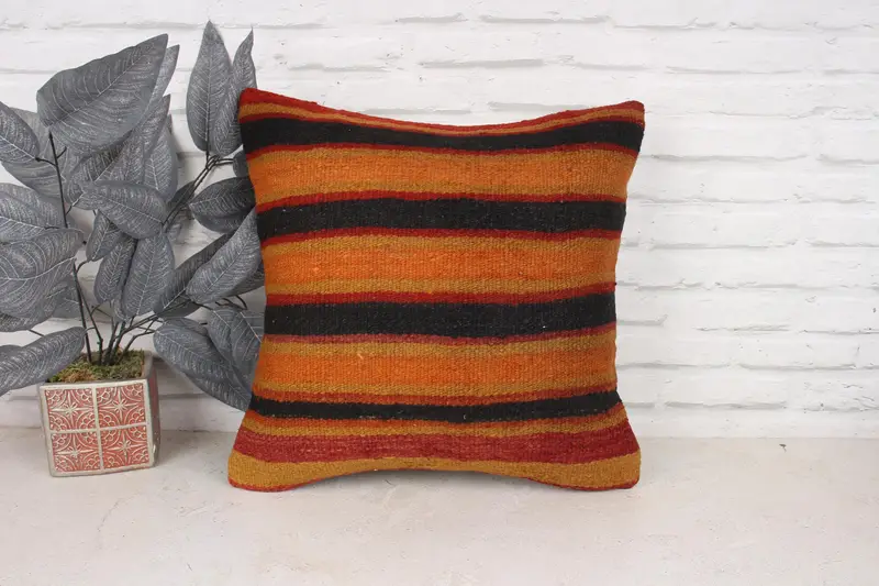 Gift Pillow, Vintage Kilim Pillow, Wholesale Cushion Cover, 18x18 Orange Pillow Sham, Pillow Case, Interior Designer Pillow, Indoor Pillow Sham - 1