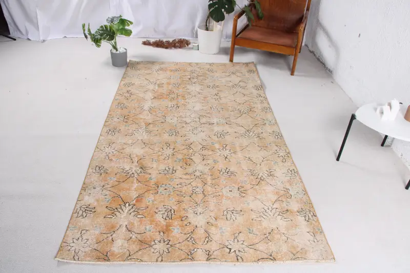 Sarı Fas Halısı, Yeşil Desenli 4,2x7,7 ft