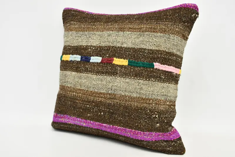 Boho Pillow, Pillow Case, Interior Designer Pillow, Handmade Kilim Cushion, Neutral Throw Pillow, 20x20 Brown Cushion Case - 3