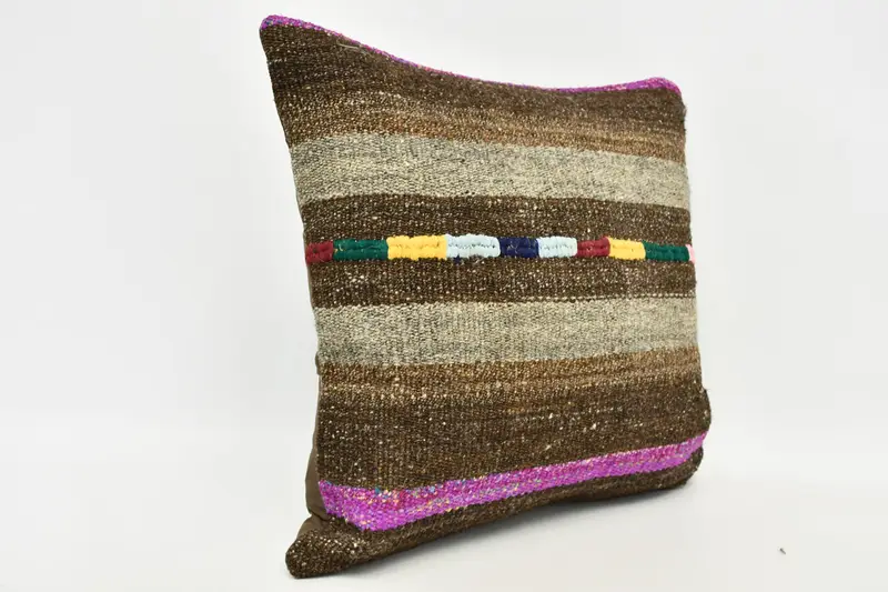 Boho Pillow, Pillow Case, Interior Designer Pillow, Handmade Kilim Cushion, Neutral Throw Pillow, 20x20 Brown Cushion Case - 4