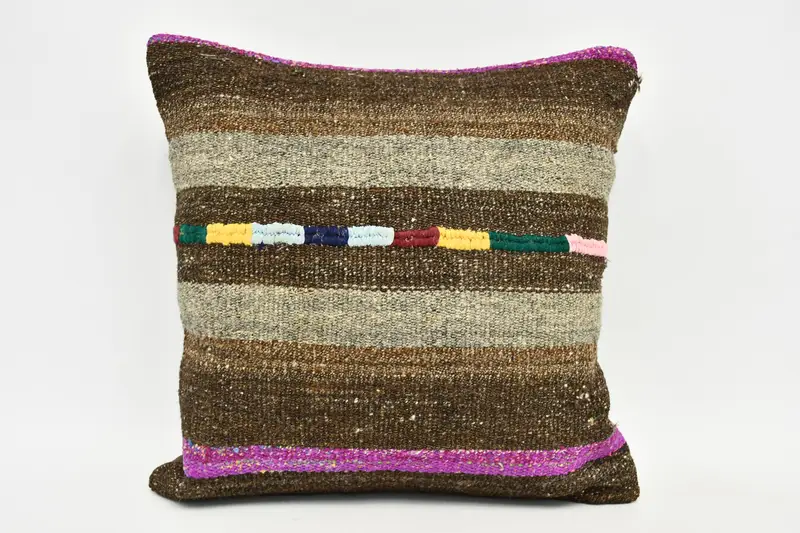 Boho Pillow, Pillow Case, Interior Designer Pillow, Handmade Kilim Cushion, Neutral Throw Pillow, 20x20 Brown Cushion Case - 1