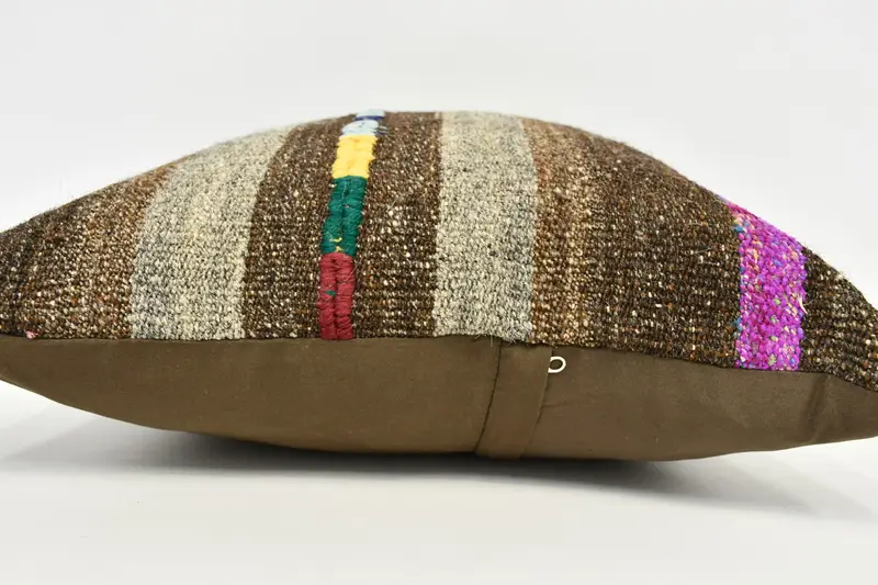 Boho Pillow, Pillow Case, Interior Designer Pillow, Handmade Kilim Cushion, Neutral Throw Pillow, 20x20 Brown Cushion Case - 5