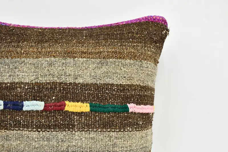 Boho Pillow, Pillow Case, Interior Designer Pillow, Handmade Kilim Cushion, Neutral Throw Pillow, 20x20 Brown Cushion Case - 2