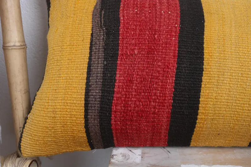 12x43 Yellow Cushion, Pillow for Couch, Vintage Pillow, Turkish Kilim Pillow, Seat Pillow Sham, Pillow, Handwoven Pillow Cover Cushion - 3