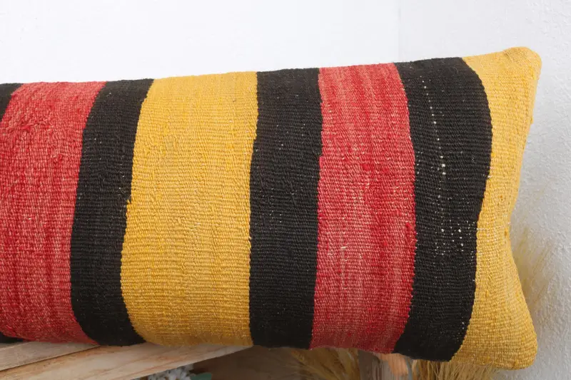 12x43 Yellow Cushion, Pillow for Couch, Vintage Pillow, Turkish Kilim Pillow, Seat Pillow Sham, Pillow, Handwoven Pillow Cover Cushion - 5