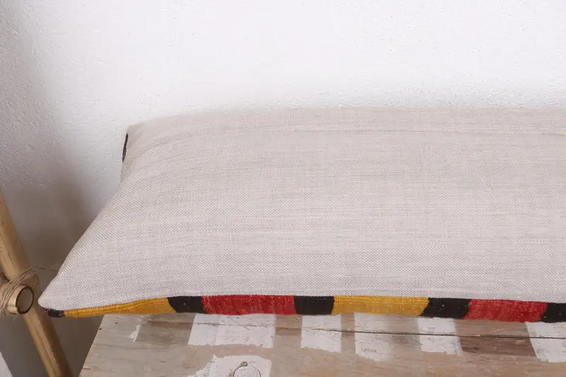 12x43 Yellow Cushion, Pillow for Couch, Vintage Pillow, Turkish Kilim Pillow, Seat Pillow Sham, Pillow, Handwoven Pillow Cover Cushion - 7