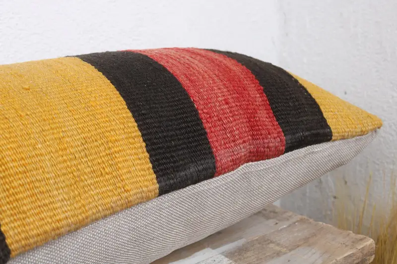 12x43 Yellow Cushion, Pillow for Couch, Vintage Pillow, Turkish Kilim Pillow, Seat Pillow Sham, Pillow, Handwoven Pillow Cover Cushion - 6