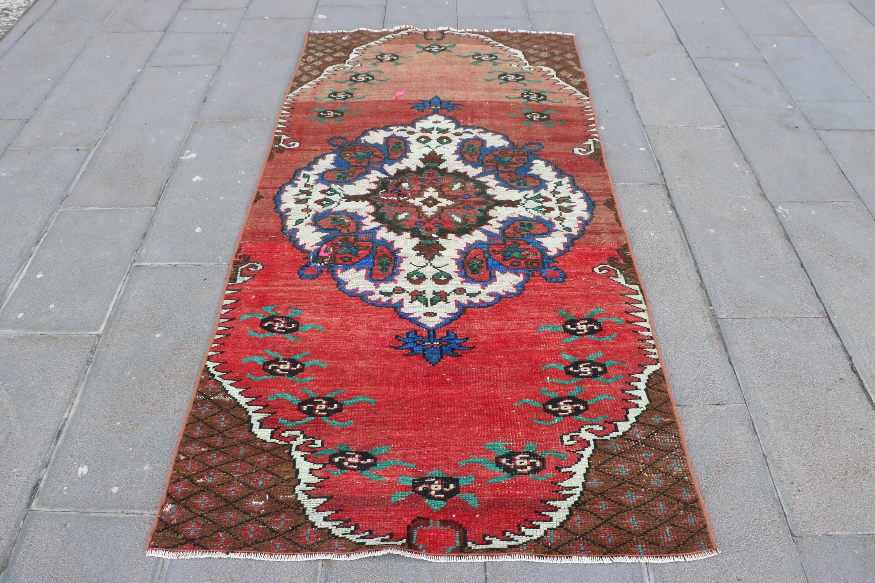 3,5x7,1 ft Teppich, türkischer Vintage Teppich, roter Wollteppich - 1