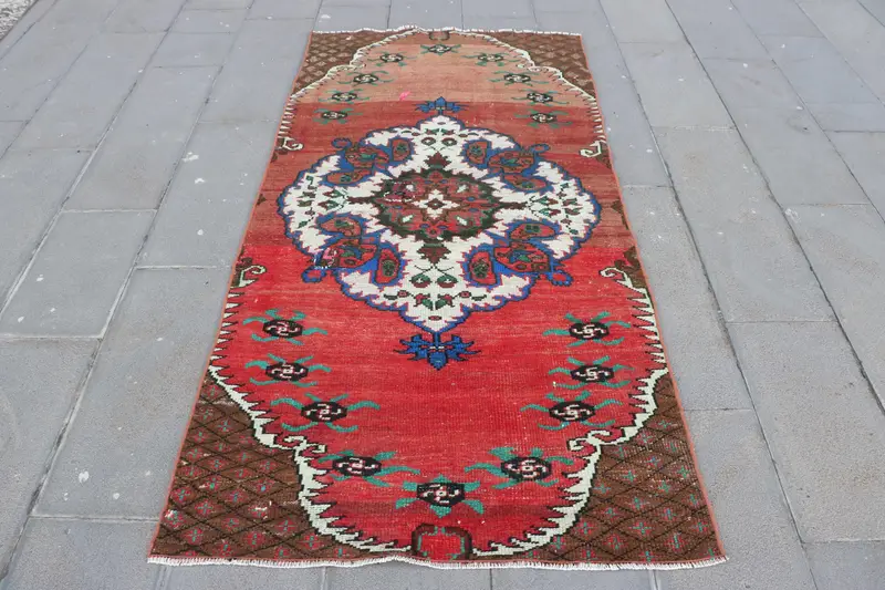 Roter Perserteppich, 3,5x7,1 Fuß, elegantes Dekor