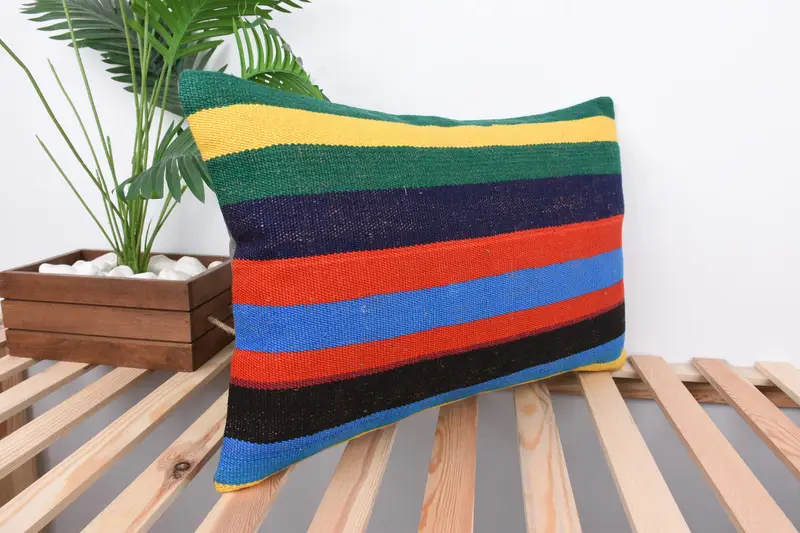 Ethnical Kilim Rug Pillow, Meditation Cushion Case, 16x24 Red Pillow Cover, Home Decor Pillow, Pillow Sham, Interior Designer Pillow - 4