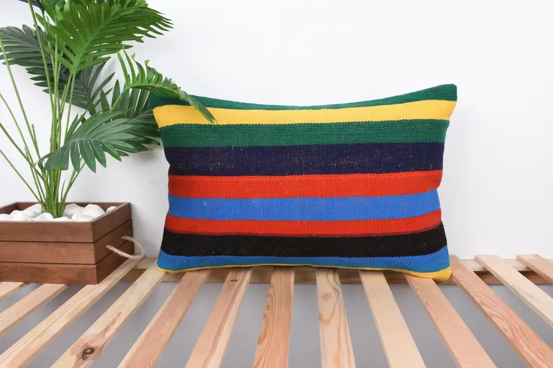Ethnical Kilim Rug Pillow, Meditation Cushion Case, 16x24 Red Pillow Cover, Home Decor Pillow, Pillow Sham, Interior Designer Pillow - 1