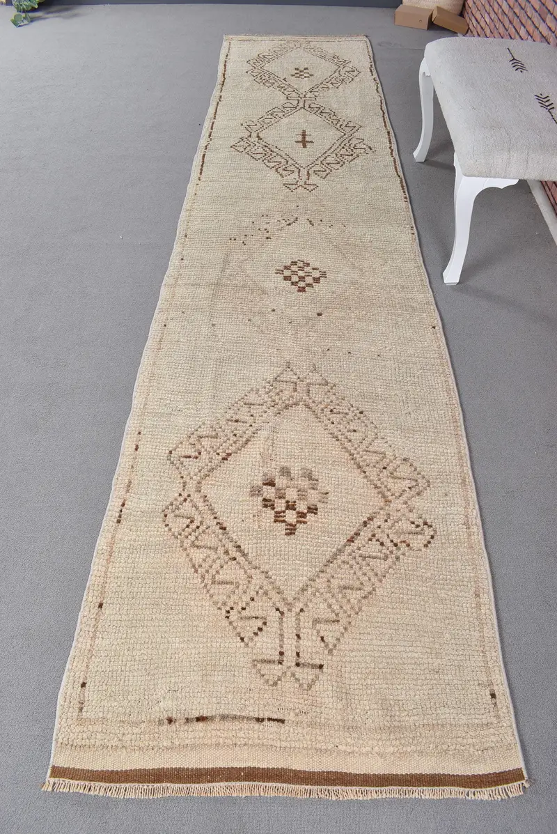 Bej ve Kahverengi Halı, 0,2x12,2 ft Damalı Tasarım