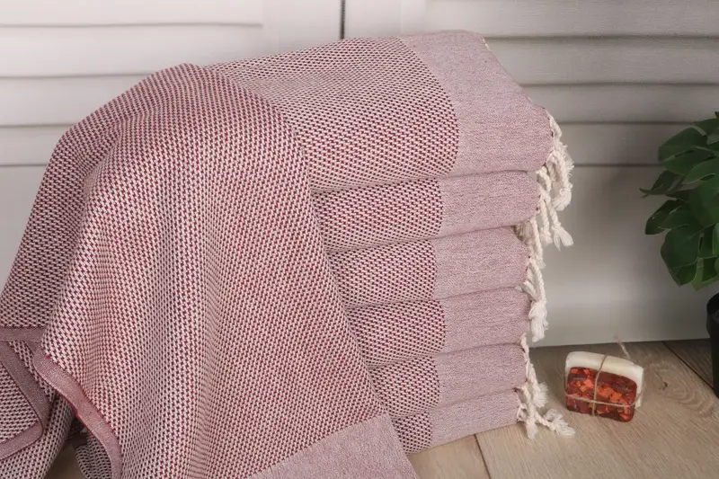 Monogram Kitchen Towel Burgundy Cotton Polka Dot, 24x44 inches